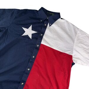 Tiger Hill Shirt Mens 4XL Texas Flag Colorblock Short Sleeve Button Up Patriotic